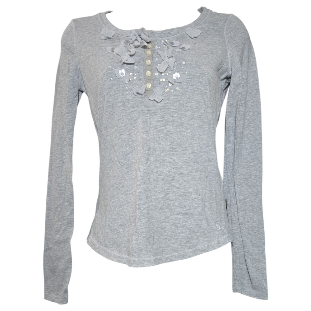 Abercrombie Kids Girls XL Gray Long Sleeve Top Bows Flowers Sequins Preppy Y2K